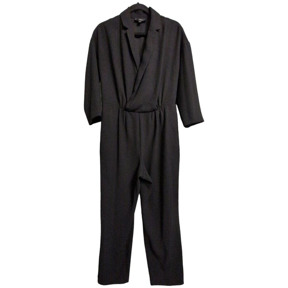 J Crew 365 Black Wrap Front 3/4 Sleeve Elastic Waist Jumpsuit Size 6
